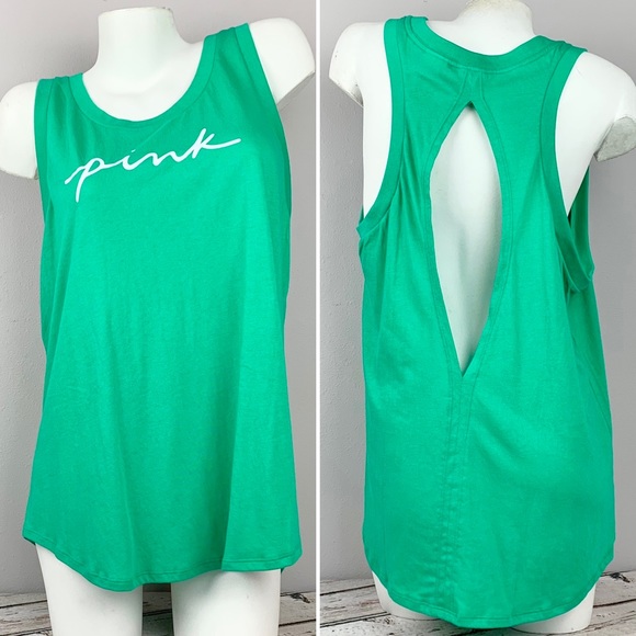 NWT XL PINK Victoria’s Secret Open Back Tank Top Athleisure Workout Running Boho - Picture 1 of 5